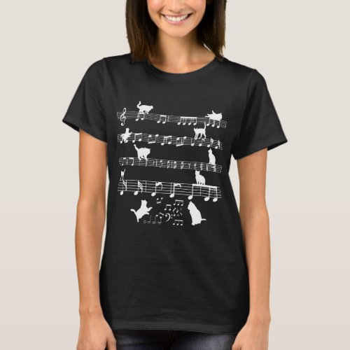 Cute Cat Play Music Notes For Cat Owner T_Shirt
