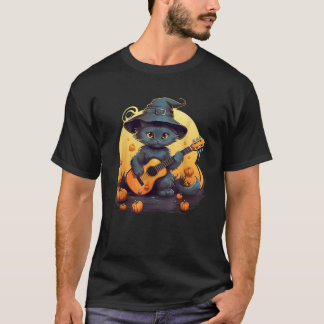 Cute Cat Playing Acoustic Guitar Jamming Musician  T-Shirt
