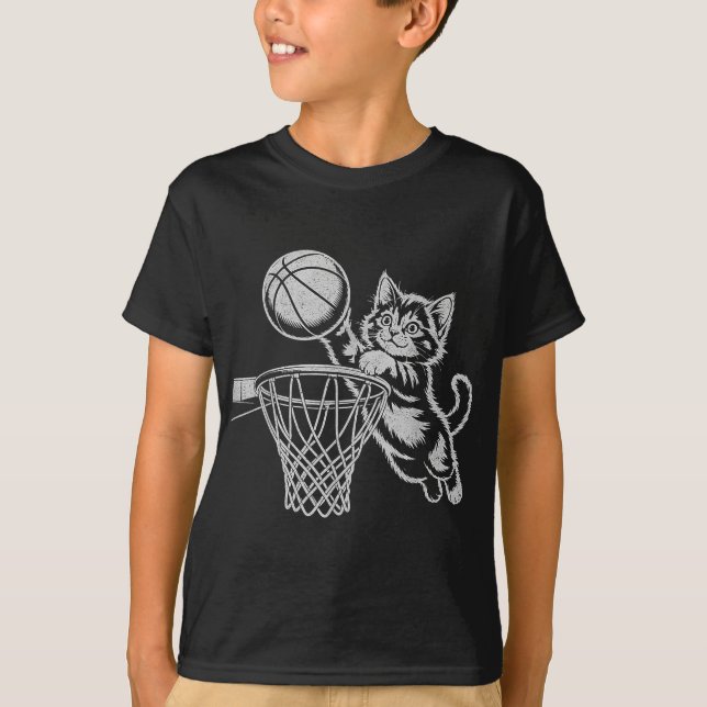 Cute Cat Playing Basketball Men Women Kids Funny C T-Shirt (Front)