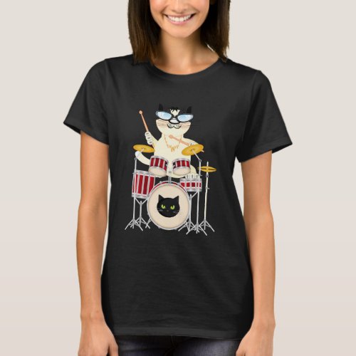Cute Cat Playing Drum Drums  Cats   Drummer T_Shirt