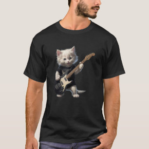 Cute Cat Playing Electric Guitar Rocker Cat Music T-Shirt
