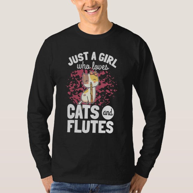 Cute Cat Playing Flute Player Saying Flutist I Kit T-Shirt (Front)