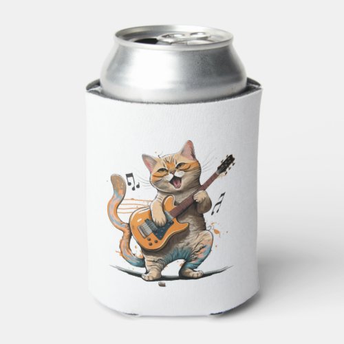 Cute Cat playing Guitar shirt Cool kitty Guitar Can Cooler