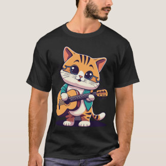 Cute Cat Playing Guitar T-Shirt