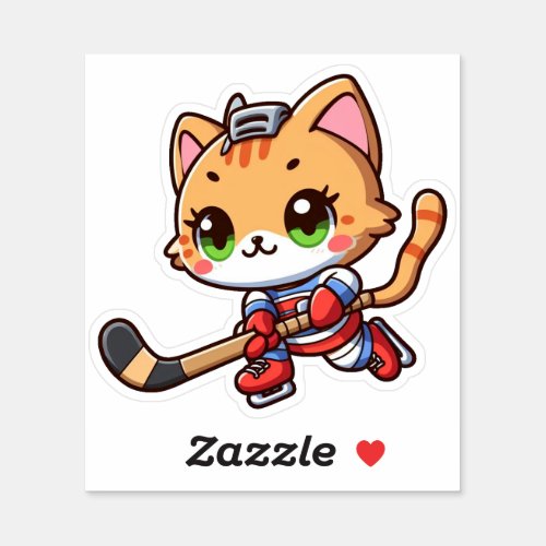 Cute Cat Playing Hockey _ 02 Sticker