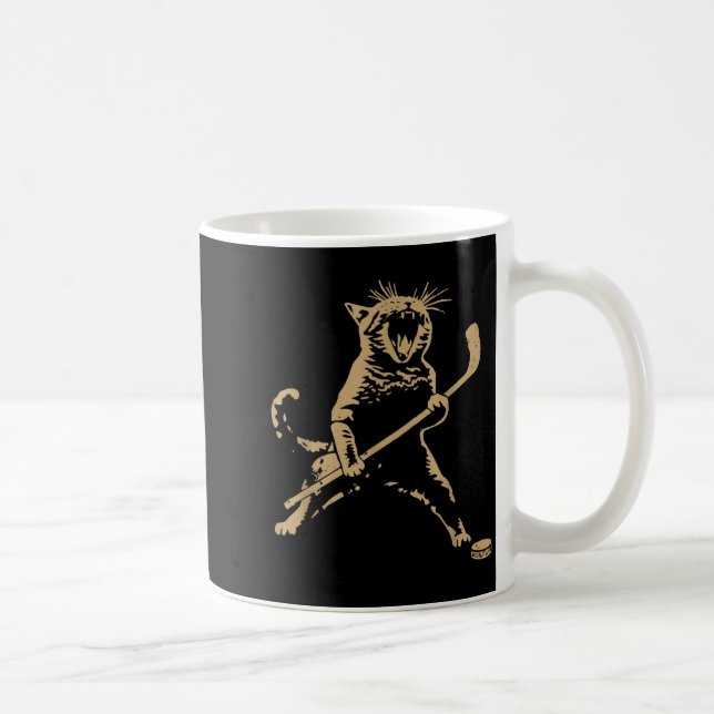 Cute Cat Playing Ice Hockey Lover Player Funny  Coffee Mug (Right)