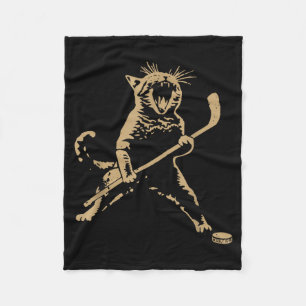 Cute Cat Playing Ice Hockey Lover Player Funny  Fleece Blanket