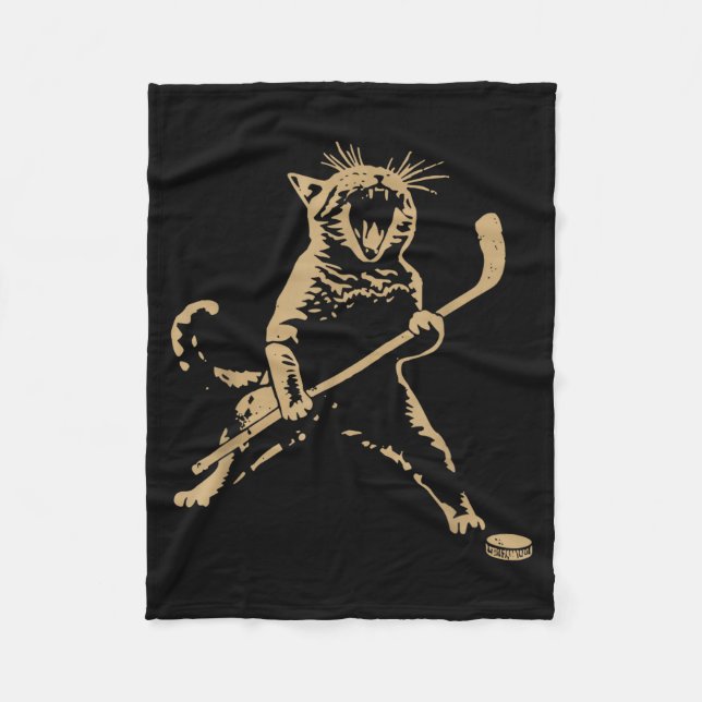 Cute Cat Playing Ice Hockey Lover Player Funny  Fleece Blanket (Front)