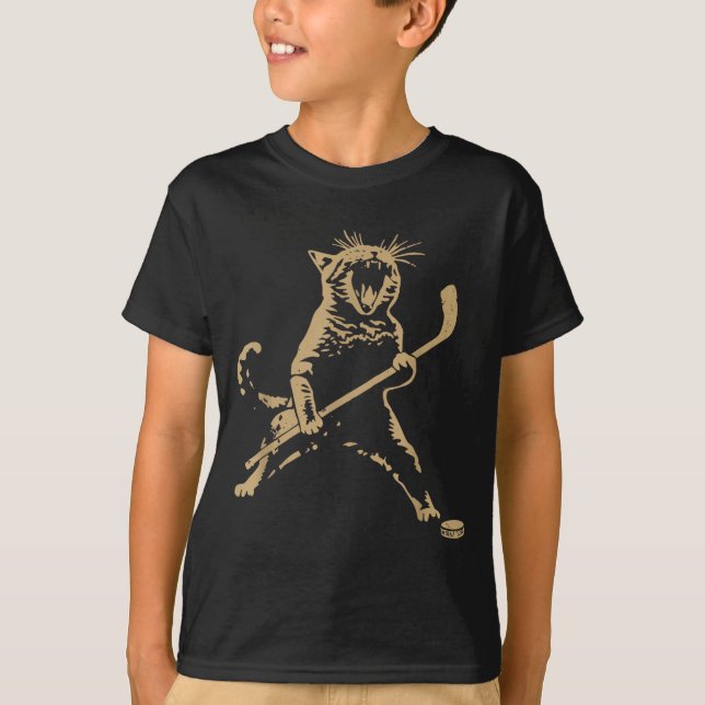 Cute Cat Playing Ice Hockey Lover Player Funny  T-Shirt (Front)