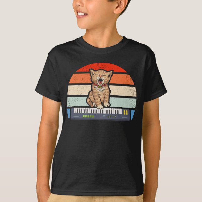 Cute Cat playing Keyboard T-Shirt (Front)