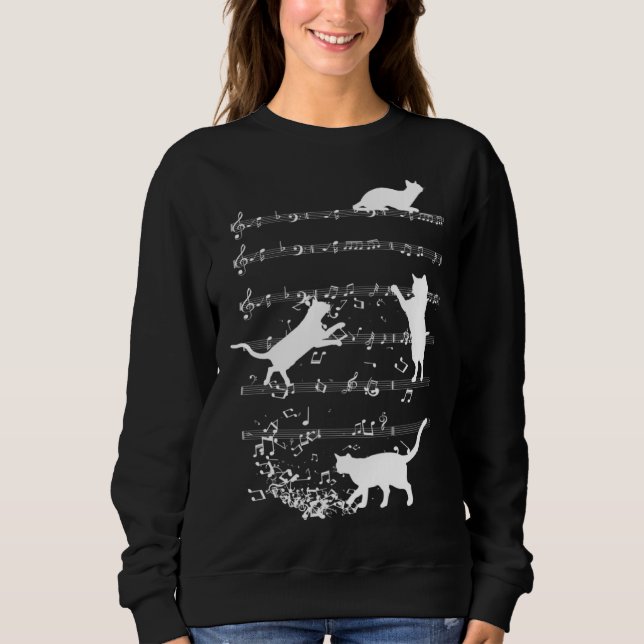 Cute Cat Playing Music Notes Jazz Day  Jazz Musi Sweatshirt (Front)