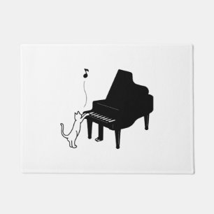 Cute Cat Playing Piano Funny Musician Art Doormat