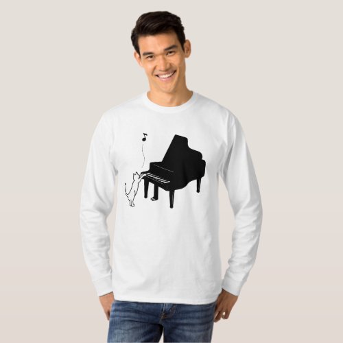 Cute Cat Playing Piano T_Shirt Funny Musician Art
