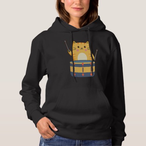 Cute Cat Playing Snare Percussion Snare Drummer Hoodie