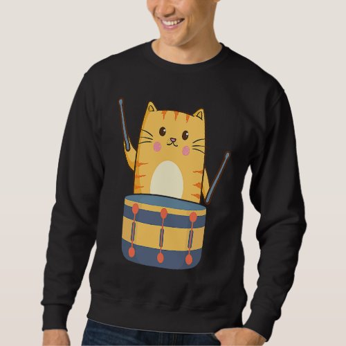 Cute Cat Playing Snare Percussion Snare Drummer Sweatshirt