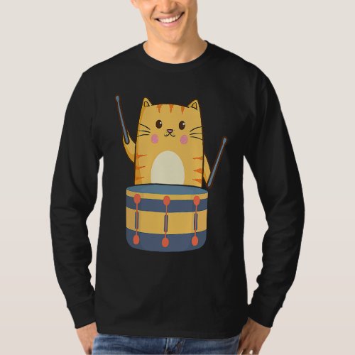 Cute Cat Playing Snare Percussion Snare Drummer T_Shirt