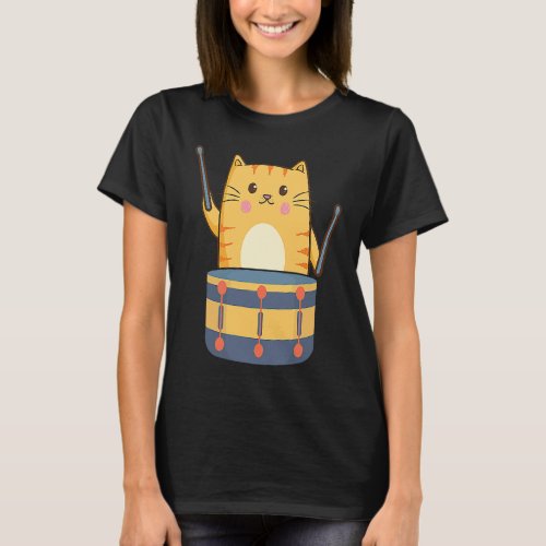 Cute Cat Playing Snare Percussion Snare Drummer T_Shirt
