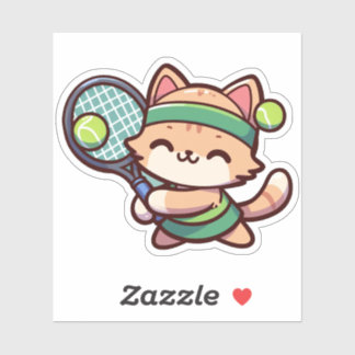 Cute Cat Playing Tennis - 02 Sticker