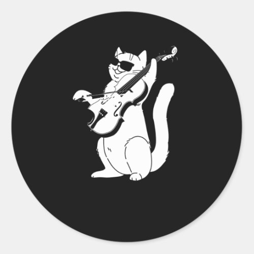 Cute Cat playing Violin String Instrument Musician Classic Round Sticker
