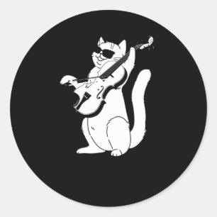 Cute Cat playing Violin String Instrument Musician Classic Round Sticker