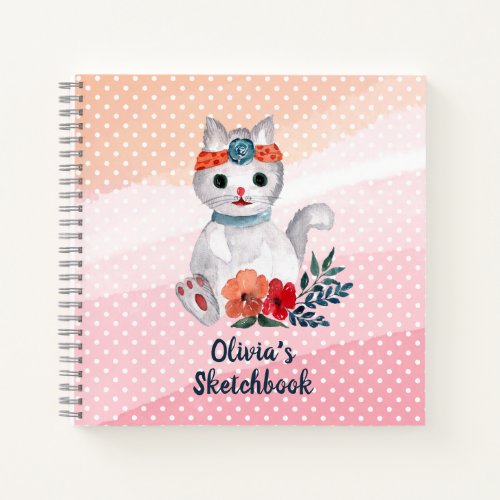 Cute Cat Polka Dot Personalized Sketchbook  Notebook