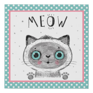 Cute Cat, Polka Dots, Paws, MEOW Faux Canvas Print