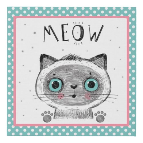 Cute Cat Polka Dots Paws MEOW Faux Canvas Print