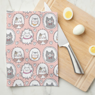 Cute Cat Portrait Pattern Kitchen Towel