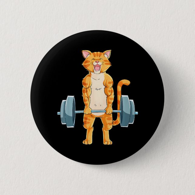Cute Cat Powerlifting Weightlifting Deadlifting Button (Front)