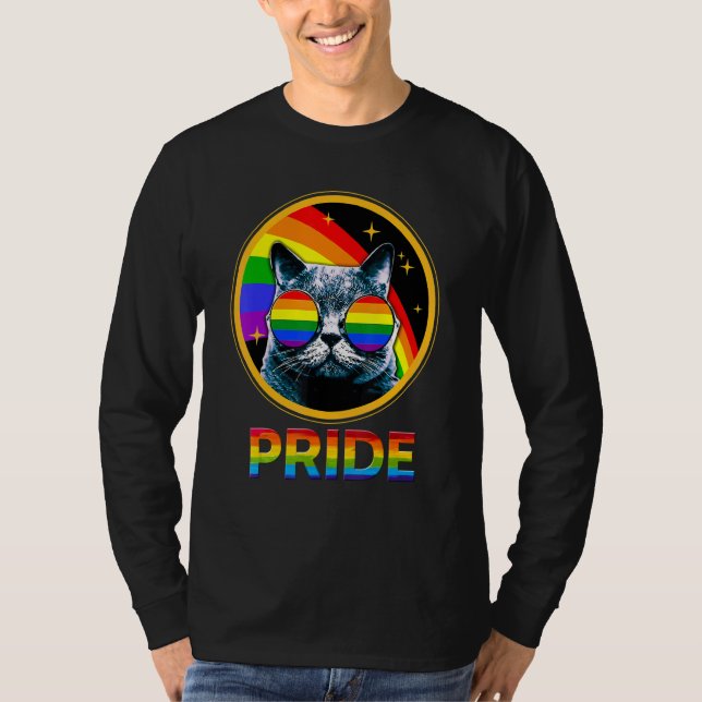 Cute Cat Pride Rainbow LGBTQ LGBT Gay Lesbian Prid T-Shirt (Front)