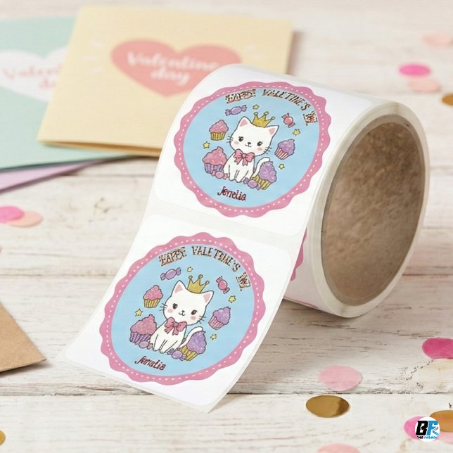 Cute Cat Princess Cupcake & Candy Personalized V Square Sticker (Creator Uploaded)