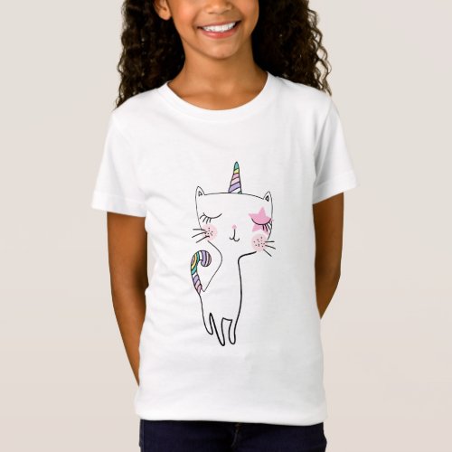 Cute Cat Print Kids T_Shirt  White Minimal Design