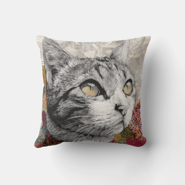 Cute Cat Print Throw Pillow (Back)