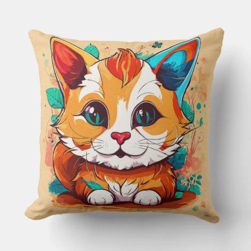 Cute cat printed playful Throw Pillow