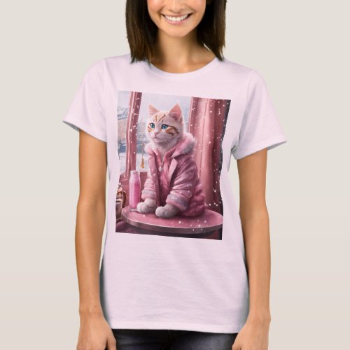 Cute cat printed t shirt for women