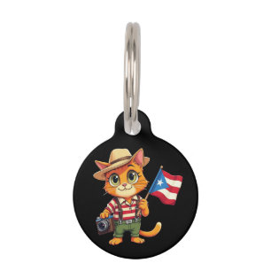 Cute Cat Puerto Rican Flag Boricua Hispanic Pet ID Tag