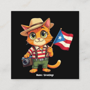 Cute Cat Puerto Rican Flag Boricua Hispanic Square Business Card