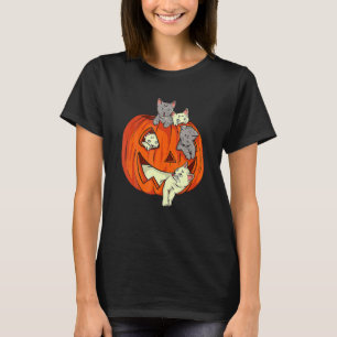 Cute Cat Pumpkin Carved Jack O Lantern Cat Hallowe T-Shirt