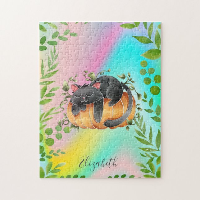 Cute Cat Pumpkin Colorful Jigsaw Puzzle (Vertical)