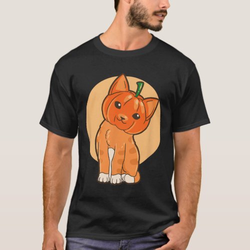 Cute Cat Pumpkin Halloween Night Scary T_Shirt