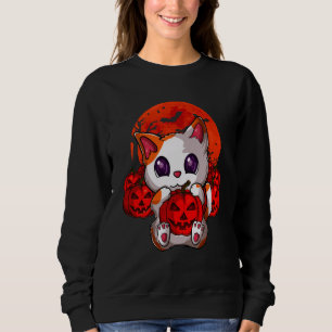 Cute Cat Pumpkin Moon Halloween Cat Sweatshirt