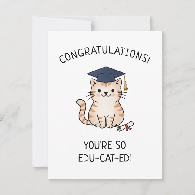 Cute Cat Pun New Grad Graduation Punny Greeting (Front)