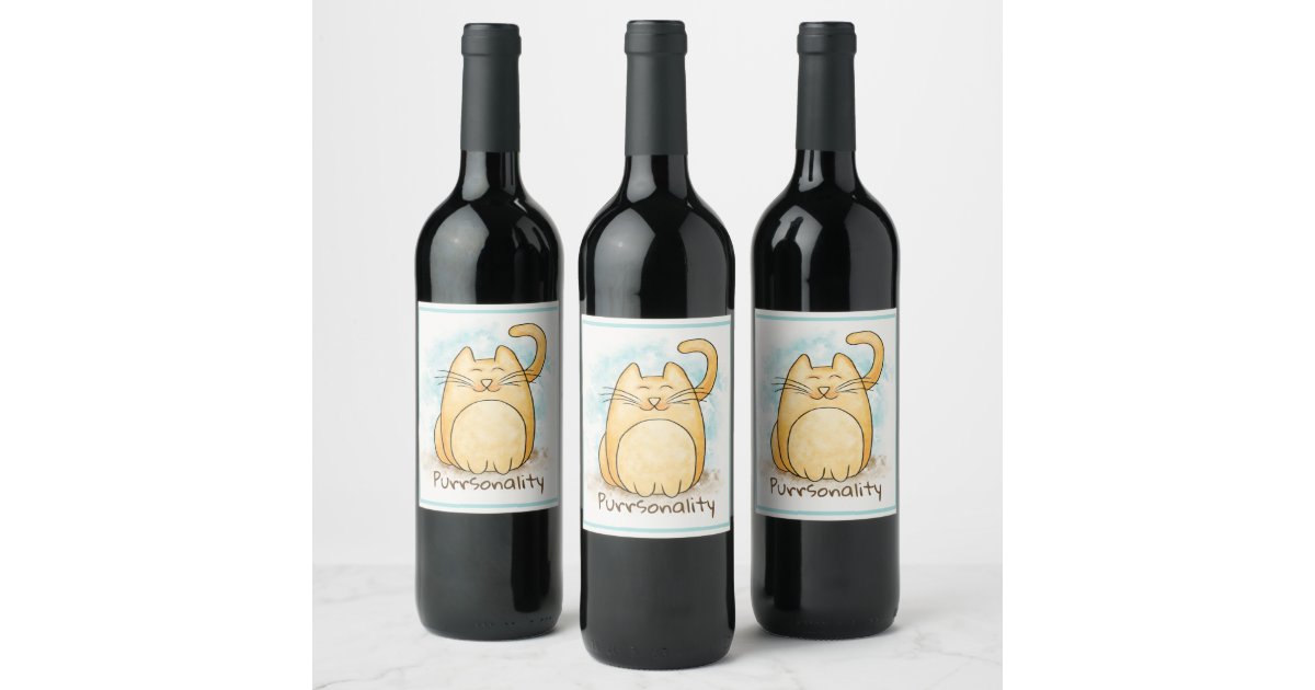 Cute Cat Pun Purrsonality Wine Label | Zazzle