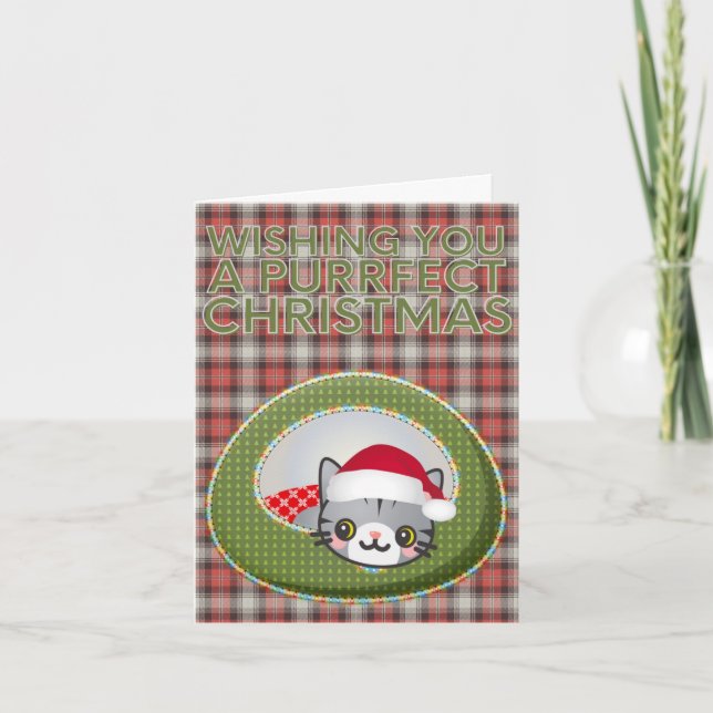 Cute Cat Purrfect Christmas Card (Front)