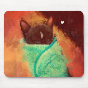 Cute Cat Purrito with Heart Mouse Pad