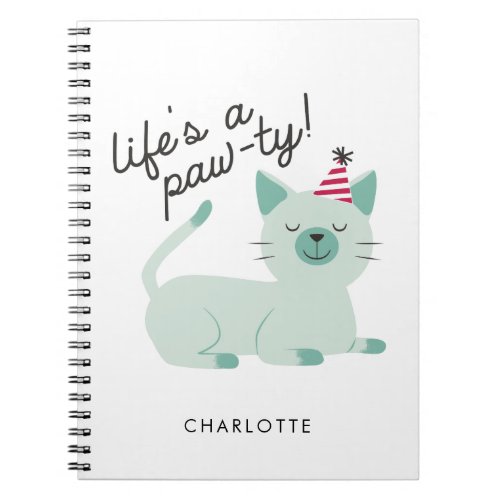 Cute Cat Quote  Lifes A Paw_ty Custom Name Notebook
