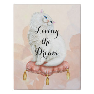 Cute Cat Quote Living the Dream or Your Text Here Faux Canvas Print