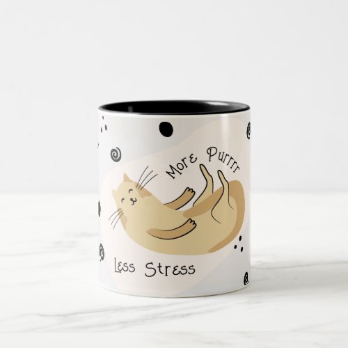 Cute Cat Quote More Purr Less Stress Two_Tone Coffee Mug