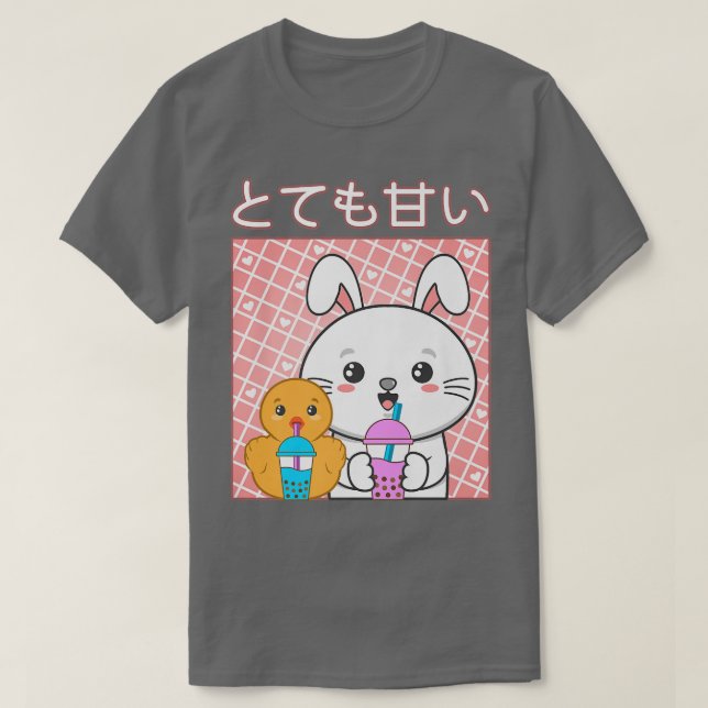 Cute Cat Rabbit Duck Boba Tea Bubble Kawaii Tea Gr T-Shirt (Design Front)