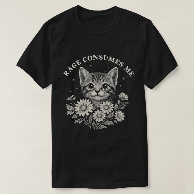 Cute Cat Rage Aesthetic – Funny Kitten with Flower T-Shirt (Design Front)